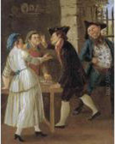 An Street Scene With Figures Fighting Over A Card Game Oil Painting by Pietro Fabris