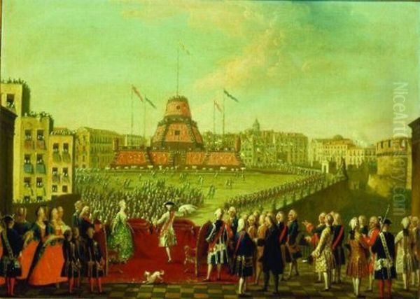 Fete At Naples On The Occasion 
Of The Marriage Of The King To Thearch Duchess Maria Carolina Of Austria
 In 1768 Oil Painting by Pietro Fabris