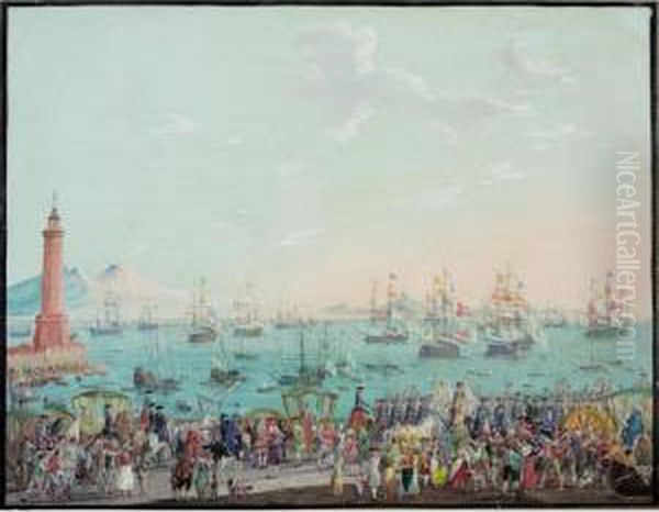 Charles Iii Departing From 
Naples For Spain, Seen From The Darsena, With Vesuvius To The Left Oil Painting by Pietro Fabris