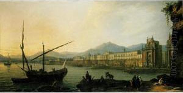 Palermo, A Prospect Of The Marina With The Porta Del Mare Oil Painting by Pietro Fabris