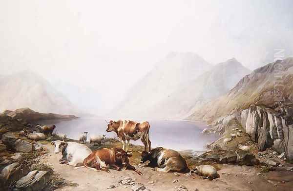 A Halt on the Drove, Loch Etive Oil Painting by Thomas Sidney Cooper