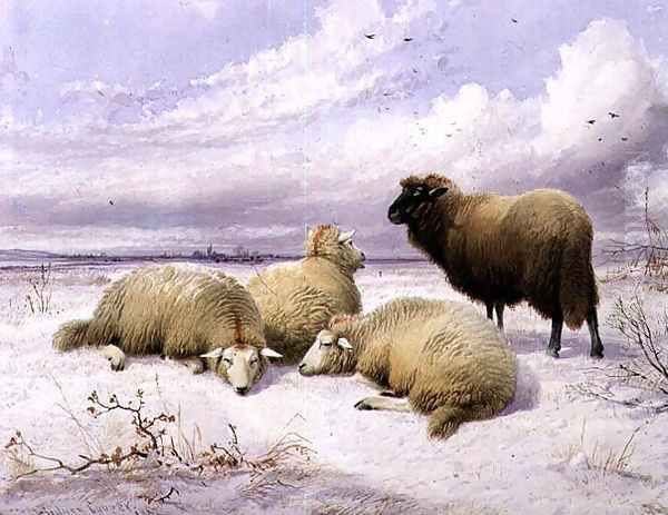 Sheep in the Snow Oil Painting by Thomas Sidney Cooper