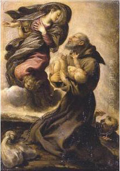 Saint Francis Holding The Infant Christ In The Presence Of The Virgin Oil Painting by Pietro Faccini