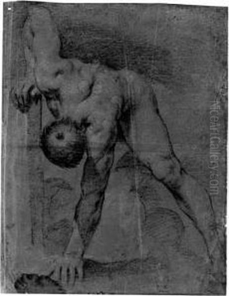 A Nude Leaning Forward (recto); A Kneeling Nude, His Hands Behindhis Back (verso) Oil Painting by Pietro Faccini