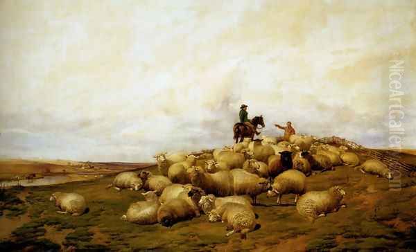 A Shepherd With His Flock Oil Painting by Thomas Sidney Cooper