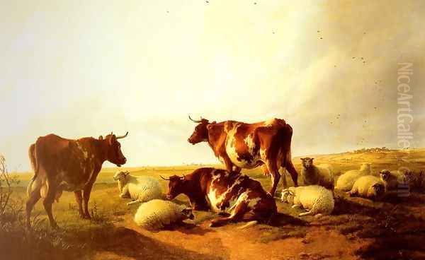 Cattle And Sheep In A Landscape Oil Painting by Thomas Sidney Cooper