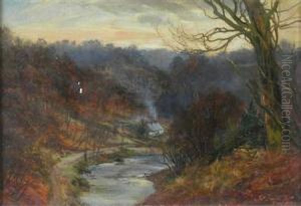 Winter Afternoon Near Hamilton, Lanarkshire Oil Painting by James Jnr Faed