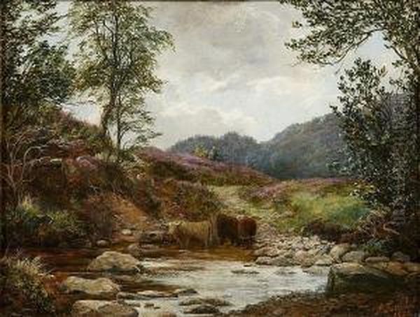 A Highland Ford, Perthshire Oil Painting by James Jnr Faed