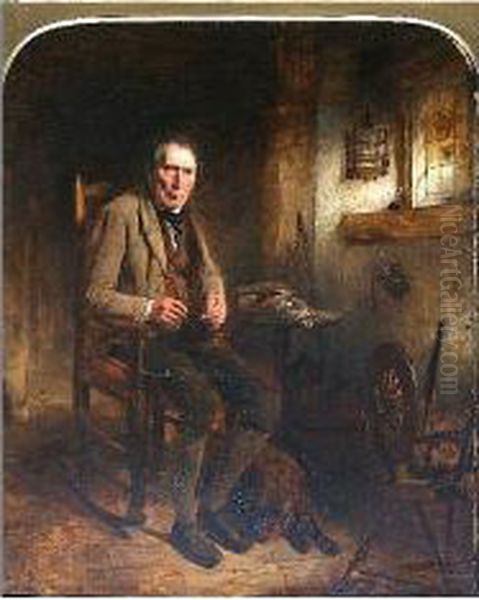 Elderly Man Seated In An Interior Oil Painting by John Faed