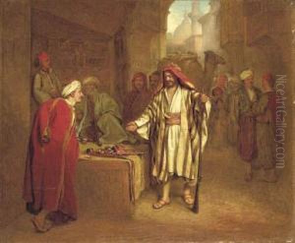 Bazaar At Cairo, Bedouins Buying Armour Oil Painting by John Faed