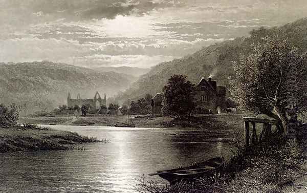 Tintern Abbey Moonlight On The Wye Oil Painting by Thomas Sidney Cooper