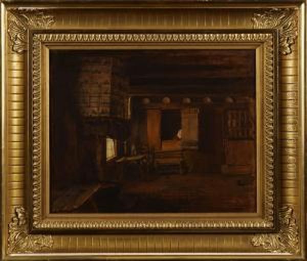 Interior Med Eldstad Oil Painting by Ferdinand Fagerlin