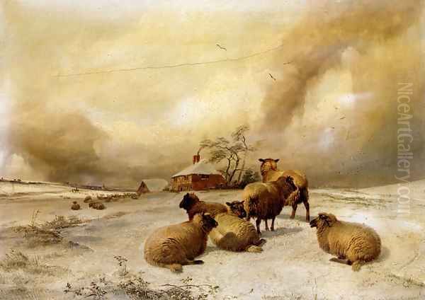 Sheep In A Winter Landscape Oil Painting by Thomas Sidney Cooper