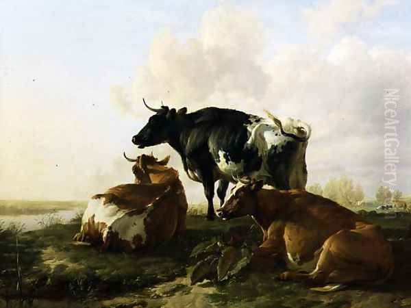 Cattle in a River Landscape Oil Painting by Thomas Sidney Cooper