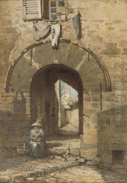 The Norman Arch, Old Town, Hyeres Oil Painting by Edward Henry Fahey