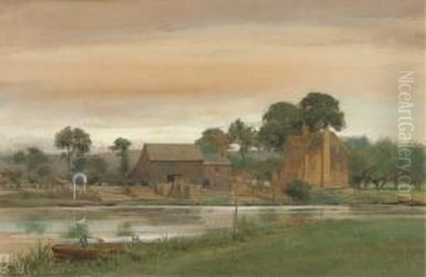 A Ferry And Inn On The Thames Oil Painting by Edward Henry Fahey