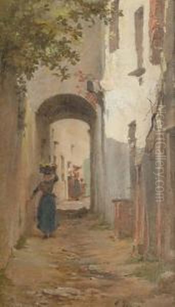 A Street In Lai--alia, Italy; And A Companion Oil Painting by Edward Henry Fahey