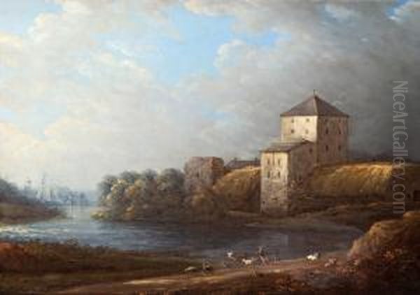 Nykopings Slott Oil Painting by Carl Johan Fahlcrantz