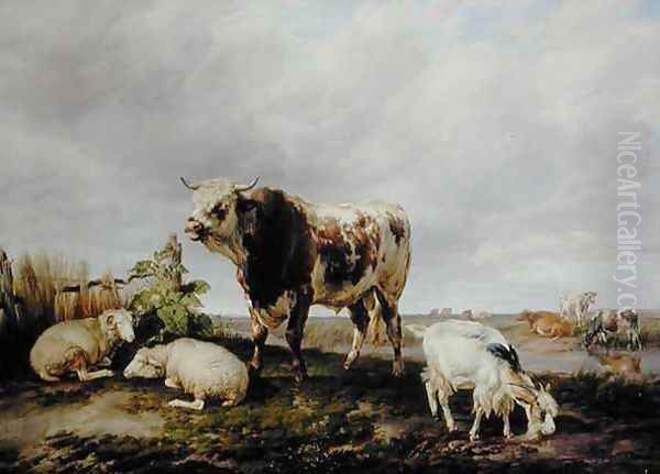 Landscape with Sheep and Goats, 1852 Oil Painting by Thomas Sidney Cooper