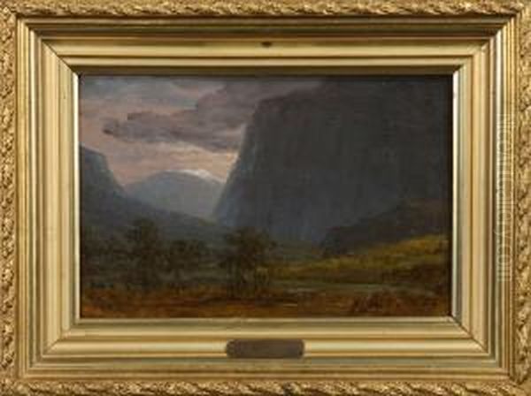 Dramatiskt Bergslandskap I Aftonrodnad Oil Painting by Carl Johan Fahlcrantz