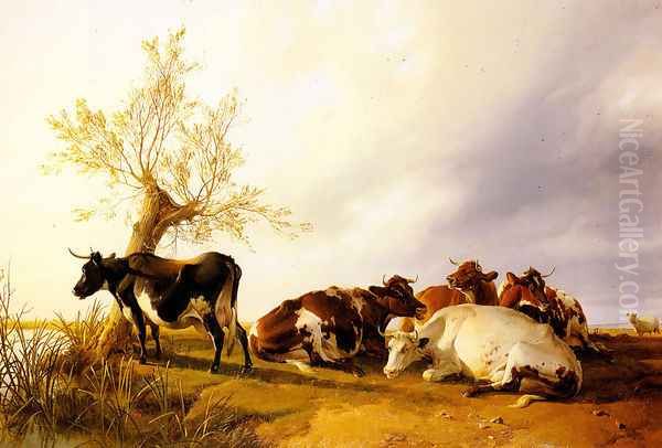 Dairy Cows Resting Oil Painting by Thomas Sidney Cooper