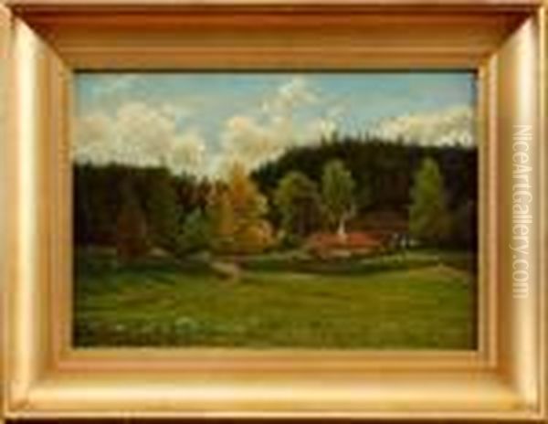 Motivfran Djurgarden Oil Painting by Carl August Fahlgren