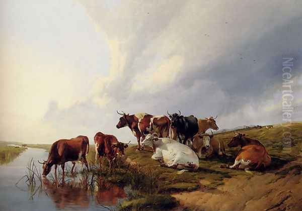 Evening In The Meadows Oil Painting by Thomas Sidney Cooper