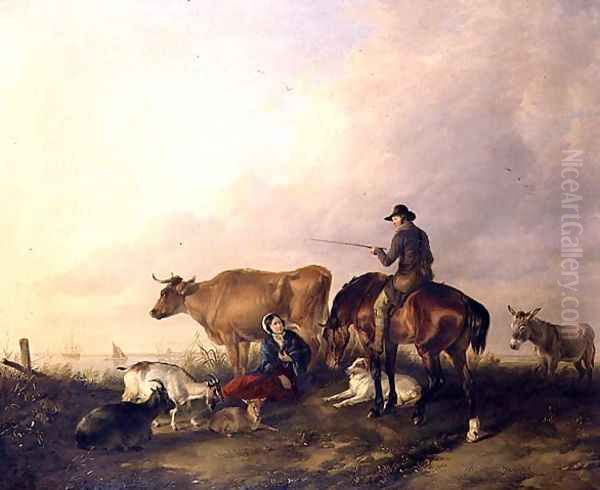 Coastal Landscape with Figures and Animals Oil Painting by Thomas Sidney Cooper