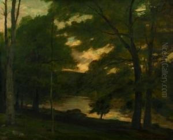 Dammerung Am Waldsee Oil Painting by Carl Ludwig Fahrbach