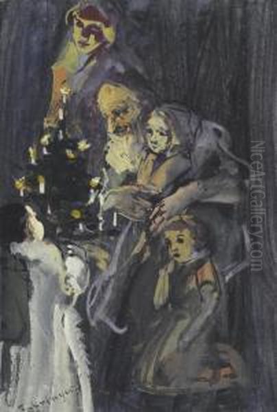 Christmas Oil Painting by Carl Fahringer