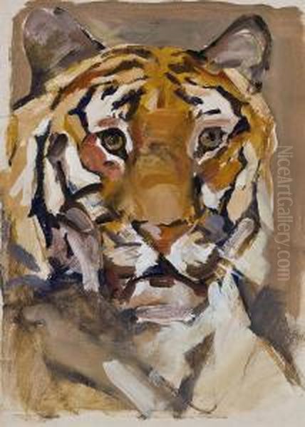 Tigerkopf Oil Painting by Carl Fahringer