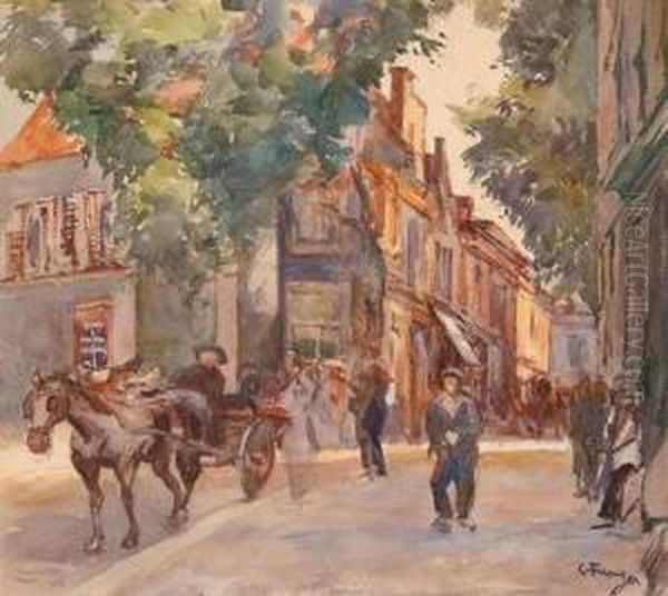 Belebte Gasse Oil Painting by Carl Fahringer