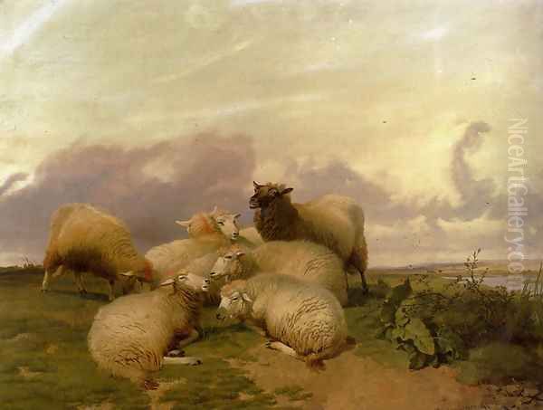 Sheep In Canterbury Water Meadows Oil Painting by Thomas Sidney Cooper