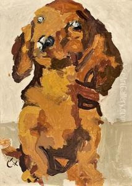 Hundchen Oil Painting by Carl Fahringer