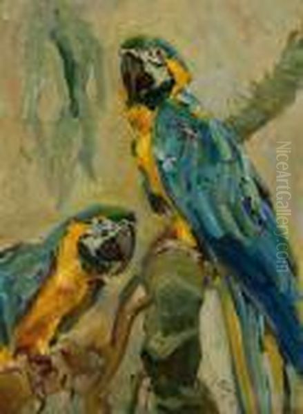 Two Parots Oil Painting by Carl Fahringer