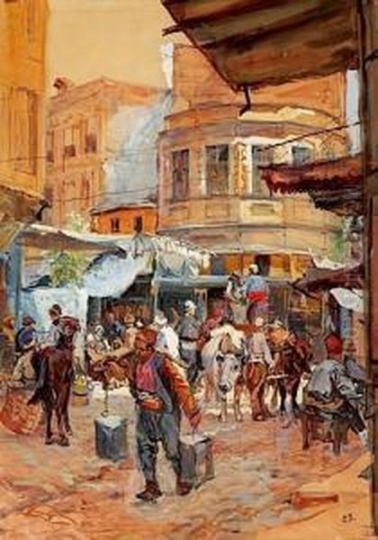 Scene De Marche Ottoman Oil Painting by Carl Fahringer