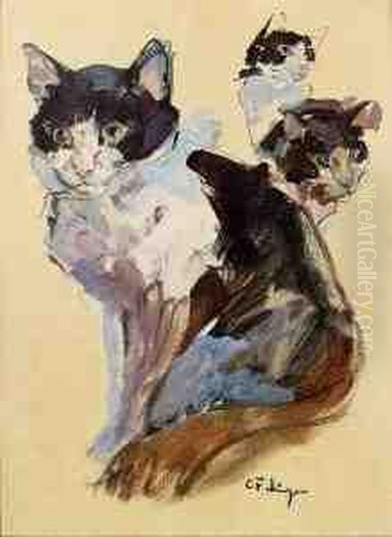 Katzen-studie Oil Painting by Carl Fahringer