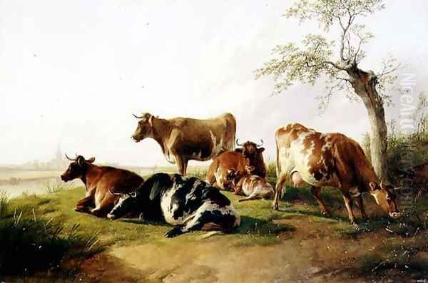 Cattle in a Landscape Oil Painting by Thomas Sidney Cooper