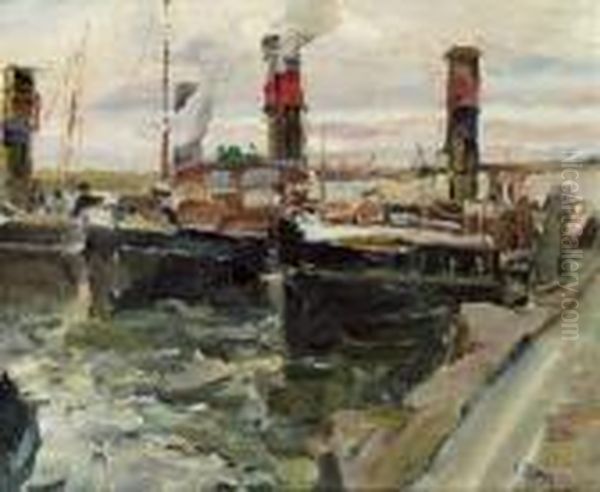 Hafenszene Oil Painting by Carl Fahringer