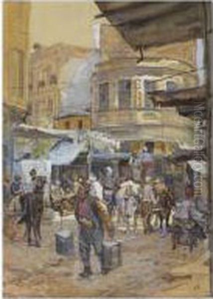 Rue Animee En Turquie Oil Painting by Carl Fahringer