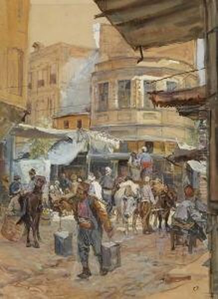 Orientalische
 Strasenszene. Oil Painting by Carl Fahringer