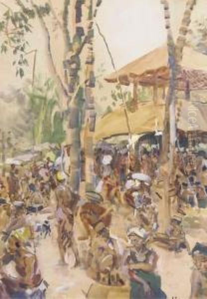 Indonesian Market Oil Painting by Carl Fahringer