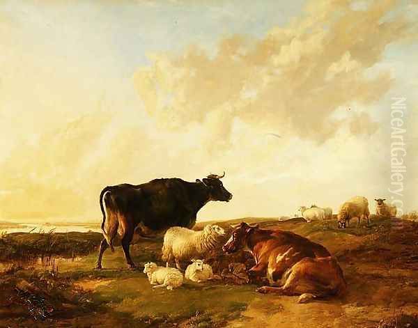 Landscape with Cows and Sheep, 1850 Oil Painting by Thomas Sidney Cooper