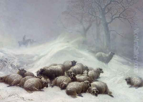 Sheep in a Snowstorm, 1881 Oil Painting by Thomas Sidney Cooper