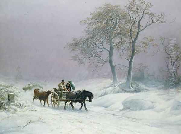 The wintry road to market Oil Painting by Thomas Sidney Cooper