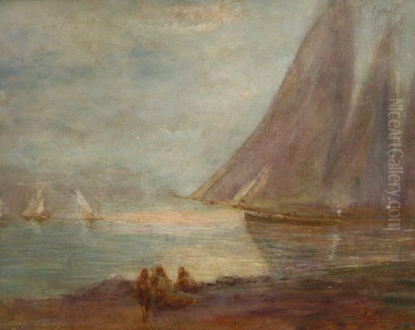 Mare Nebbioso Oil Painting by Fortunato Giulio Faini