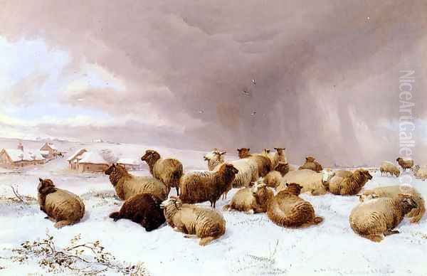 Sheep In Winter Oil Painting by Thomas Sidney Cooper