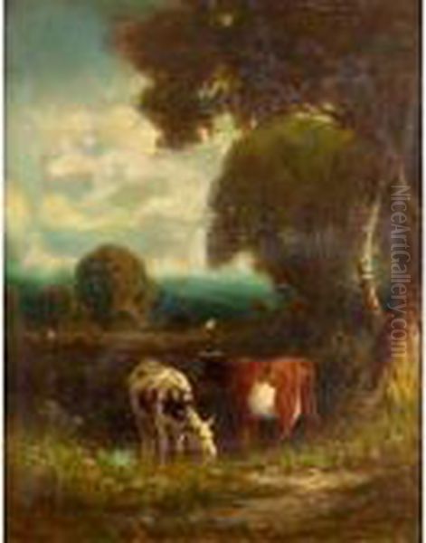 Cattle Watering Oil Painting by James Fairman