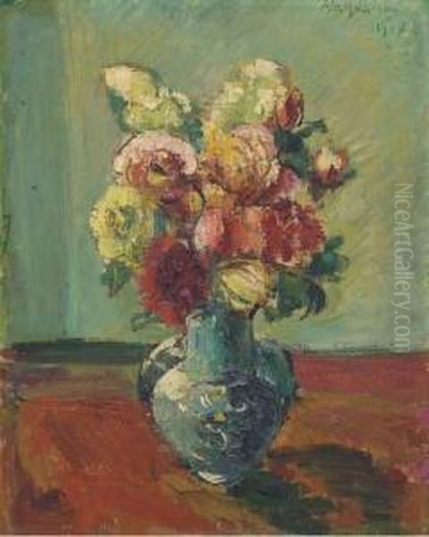 Blumenstrauss In Vase Oil Painting by Anton Faistauer