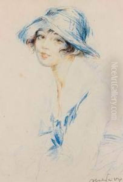 La Jeune Fille Au Chapeau Bleu Oil Painting by Abel Jules Faivre